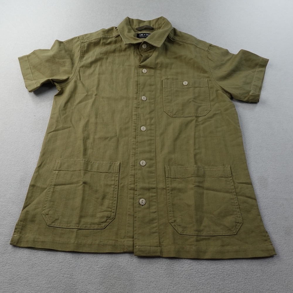 Line of Trade Machinist Shirt Mens Small Olive Herringbone Workwear Button Up